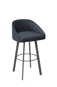 Trica's Liv Modern Gray Low Back Swivel Bar Stool with Blue Fabric
