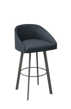 Trica's Liv Modern Gray Low Back Swivel Bar Stool with Blue Fabric