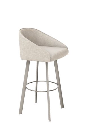 Trica's Liv Modern Silver Swivel Bar Stool with White Fabric