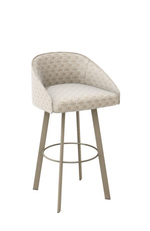 Trica's Liv Taupe Metal Modern Swivel Bar Stool with Patterned Geometric Fabric