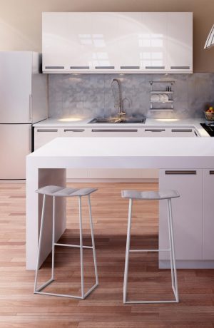 Trica's Palmo Backless Stationary Bar Stools in Modern White Kitchen