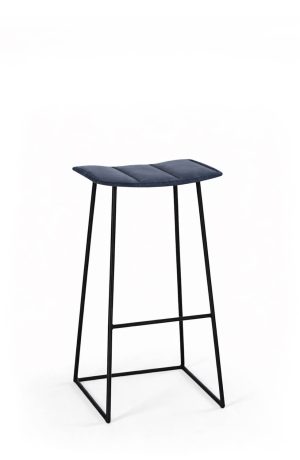Trica's Palmo Black Backless Minimal Bar Stool with Slate Blue Fabric Seat