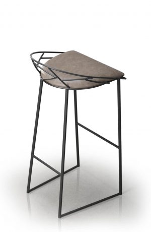 Trica's Palmo Low Back Bar Stool in Pewter Metal and Brown Vinyl