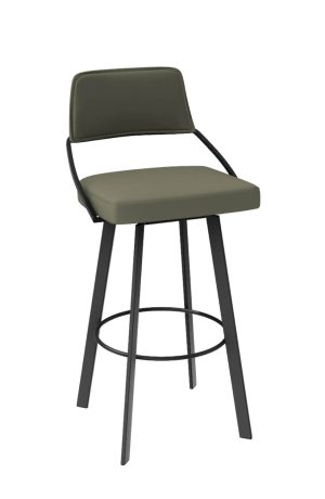 Trica's Wish Black Modern Swivel Bar Stool with Green Fabric on Back and Seat