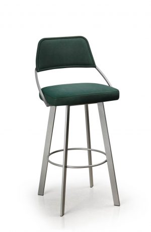 Trica's Wish Brushed Steel Metal Bar Stool in Emerald Green Fabric