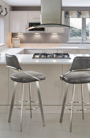 Trica's Wish Gray Swivel Bar Stools with Back in Modern Kitchen