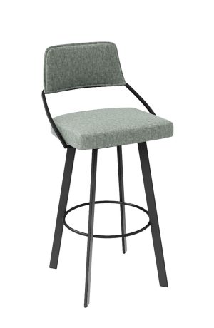 Trica's Wish Modern Black Swivel Barstool with Green Fabric