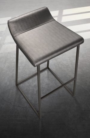 Trica's Zoey 30" Inch Modern Low Back Bar Stool in Taupe Metal Finish and Shimmer Steel Vinyl - Close-Up