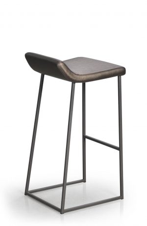 Trica's Zoey Stationary Modern Bar Stool with Low Back in Taupe Metal and Shimmer Magnetite Vinyl - Back View