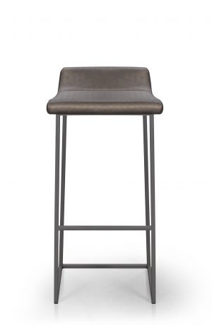 Trica's Zoey Stationary Modern Bar Stool with Low Back in Taupe Metal and Shimmer Magnetite Vinyl - Front View