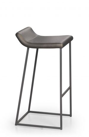 Trica's Zoey Stationary Modern Bar Stool with Low Back in Taupe Metal and Shimmer Magnetite Vinyl - Side View
