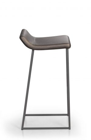 Trica's Zoey Stationary Modern Bar Stool with Low Back in Taupe Metal and Shimmer Magnetite Vinyl - Side View