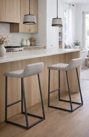 Trica's Zoey Black Modern Low Back Bar Stools at the Kitchen Island