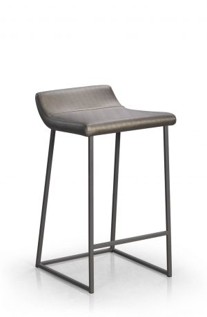 Trica's Zoey Stationary Modern Bar Stool with Low Back in Taupe Metal and Shimmer Magnetite Vinyl