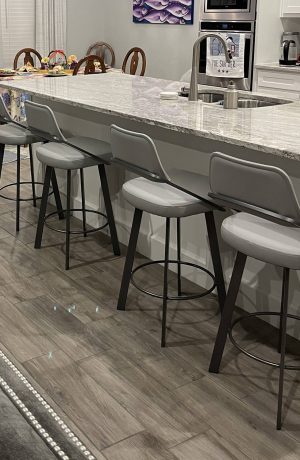 Trica's Wish Modern Swivel Bar Stools with Low Back in Gray and White Kitchen