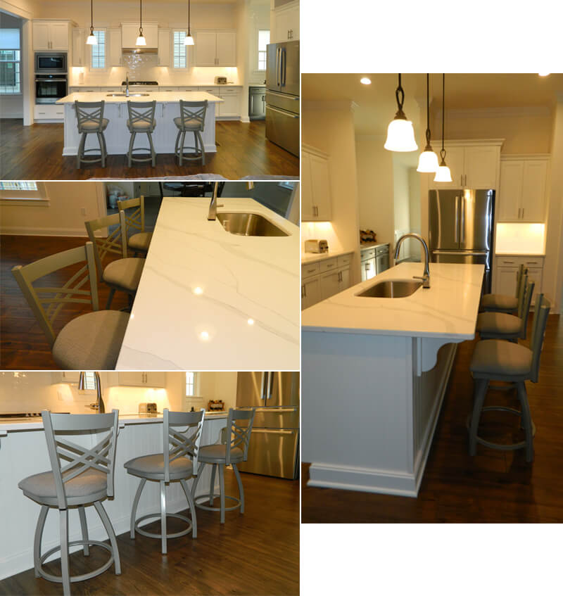 Holland's 820 Catalina Transitional Swivel Metal Bar Stools in Modern Large White Kitchen