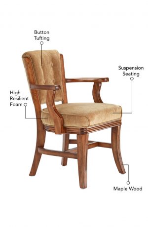 Featuring button tufting on back, suspension seating, high resilient foam, and maple wood frame.