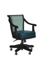 Darafeev's Bellagio Black Swivel Dining Chair with Teal Green and Fabric Pattern on Back Cushion - With Arms