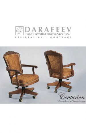 Darafeev's Centurion Cherry Maple Luxury Dining Chair with Arms, Nailhead Trim, and Wheels