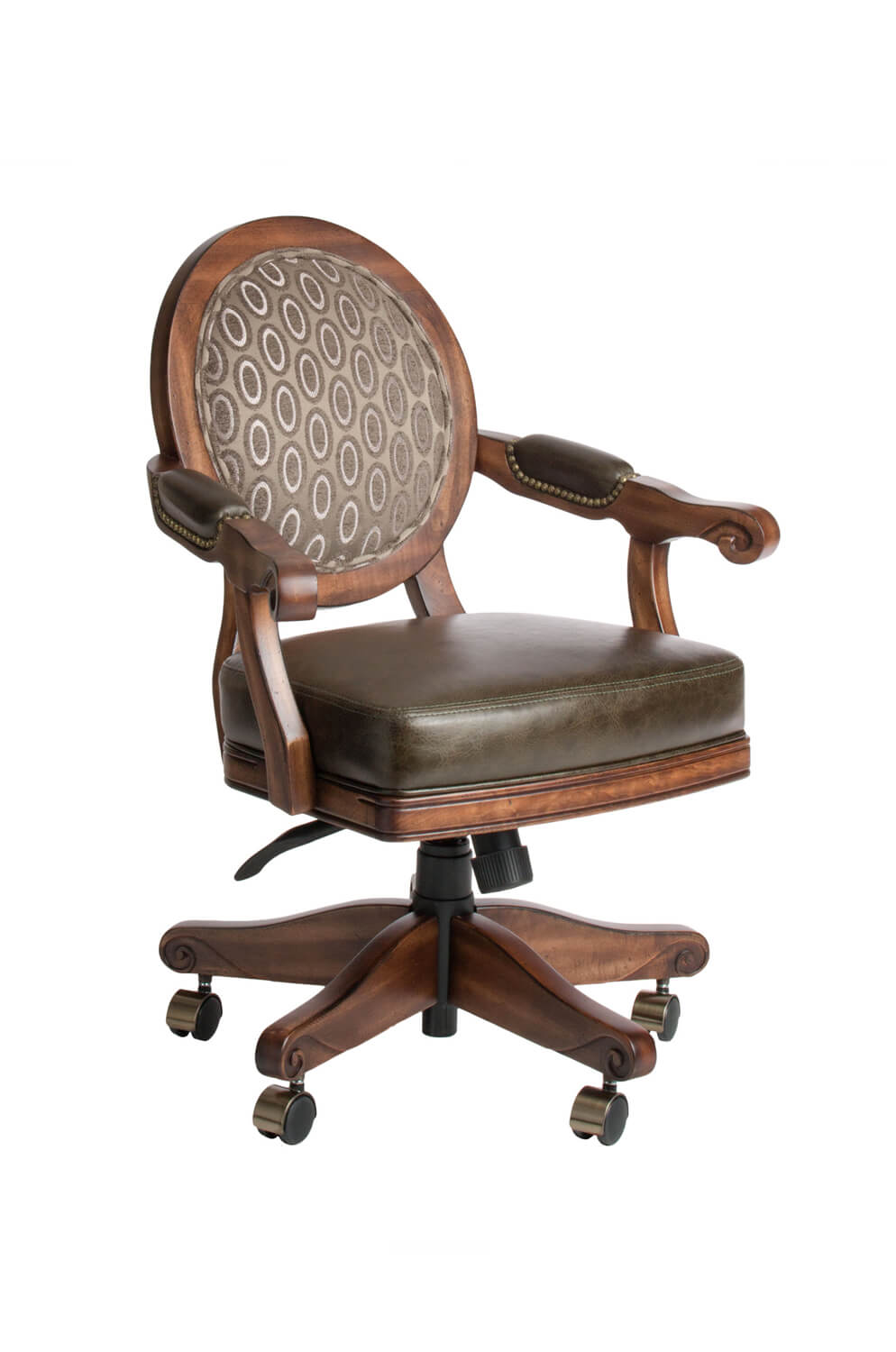 Chantal Maple Adjustable Oval-Back Swivel Game Arm Chair with Casters