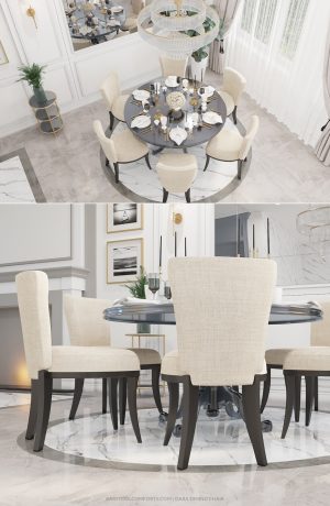 Dara Modern Upholstered Dining Chairs in Large Beautiful Dining Room