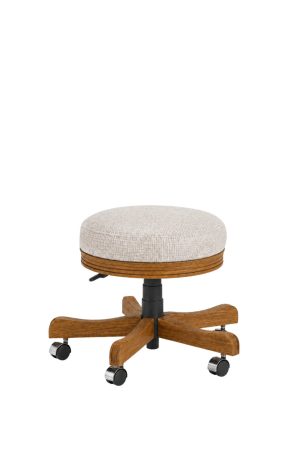 Honey Oak Wood Swivel Backless Vanity Stool with Casters