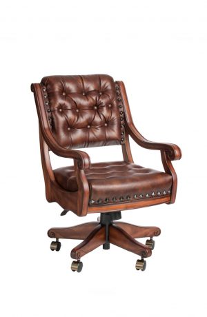 Darafeev's Ponce De Leon Swivel Game Chair with Arms, Nailhead Trim, Button-Tufting, and Adjustable Height