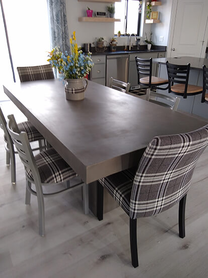 Holland's Jackie Dining Chairs in Silver Metal with Plaid Seat Cushion in Modern Dining Room