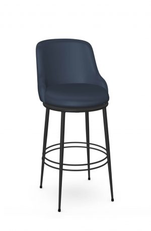 Amisco's Glenn Black Modern Swivel Bar Stool with Blue Seat and Back Cushion