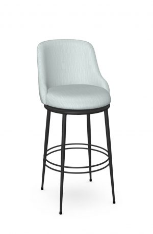 Amisco's Glenn Black Modern Swivel Bar Stool with Seafoam Green Fabric