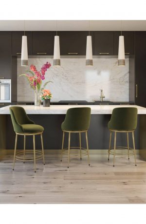 Amisco's Glenn Modern Upholstered Swivel Bar Stools in Gold and Green in Kitchen