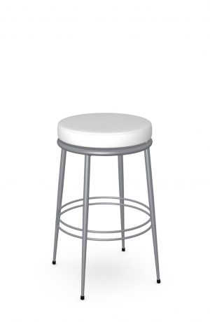 Amisco's Glenn Silver Backless Swivel Bar Stool with White Round Seat