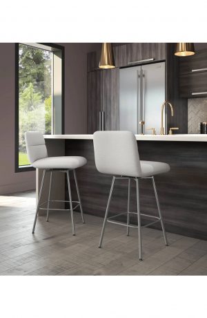 Amisco's Niles Modern Silver Swivel Barstools with Back in Modern Gray and Gold Kitchen