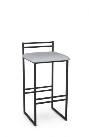Amisco's Sonoma Black Modern Bar Stool with Low Back and Blue Seat Cushion