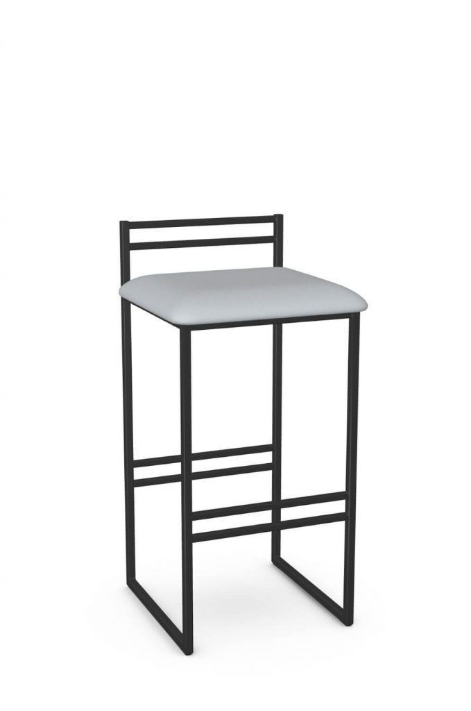 Amisco's Sonoma Black Modern Bar Stool with Low Back and Blue Seat Cushion