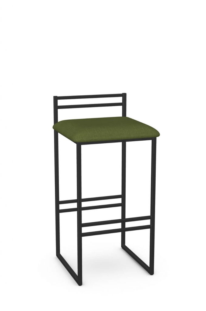 Amisco's Sonoma Modern Low Back Black Bar Stool with Green Seat Cushion