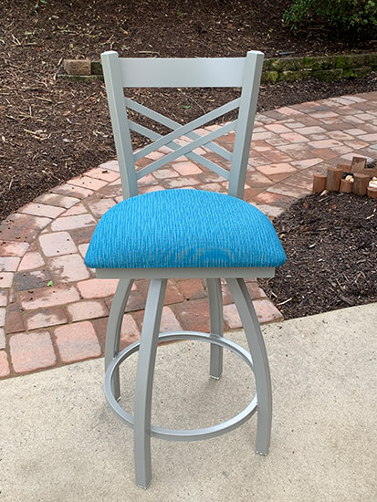 Holland's #820 Catalina Swivel Counter Stools in Nickel Metal Finish and Blue Seat Cushion