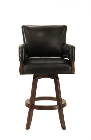 Darafeev's Mod Brown Wood Swivel Bar Stool with Padded Arms - Front View