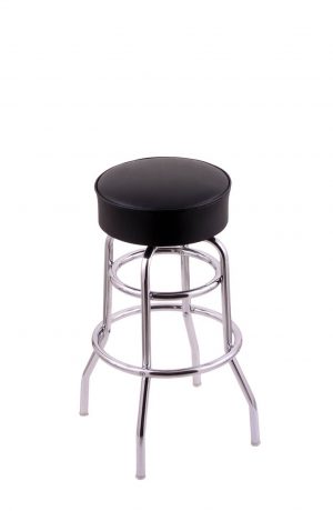Holland's C7C1 Classic Series Backless Swivel Bar Stool in Chrome Metal and Black Vinyl Seat Cushion