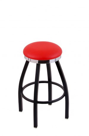 Holland's C8B2C Retro Black Backless Bar Stool with Red Seat
