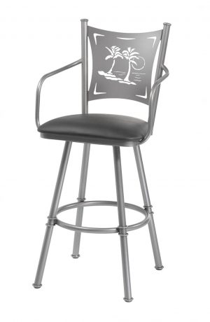 Trica's Creation Collection Swivel Bar Stool with Arms and Palm Tree Laser Cut Back