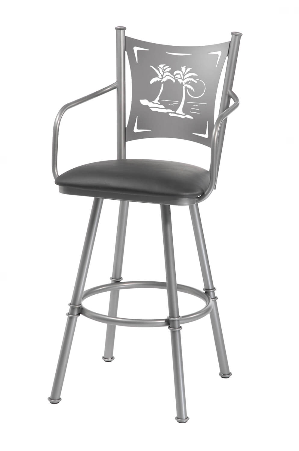 Trica's Creation Collection Swivel Bar Stool with Arms and Palm Tree Laser Cut Back
