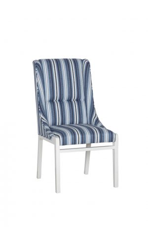Fairfield's Briarcroft Upholstered Dining Chair with Tall Back, Wood Frame - Shown in a Blue and White Fabric