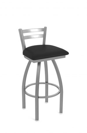 Holland's Jackie Stainless Steel Swivel Bar Stool with Low Back and Black Vinyl Seat Cushion