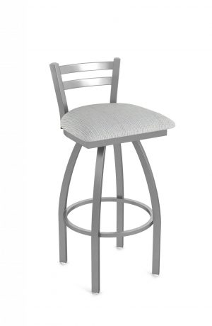 Holland's Jackie Stainless Steel Swivel Bar Stool with Low Back and Graph Alpine White Seat Cushion