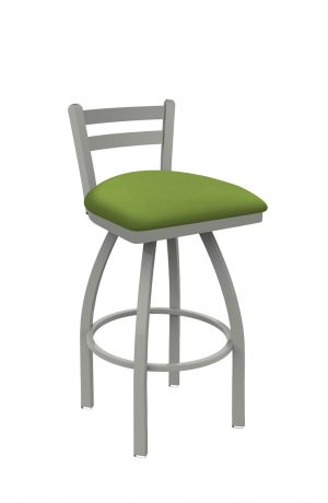 Holland's Jackie Swivel Stool with Low Back in Anodized Nickel and Canter Kiwi Green