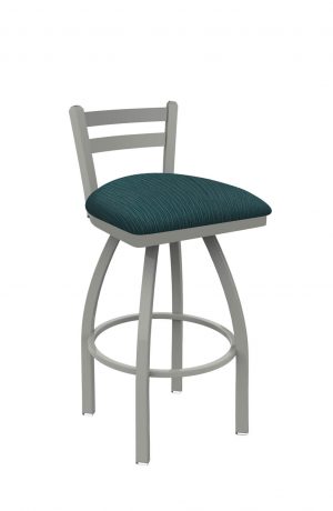 Holland's Jackie Swivel Stool with Low Back in Anodized Nickel and Graph Tidal Teal Seat Cushion