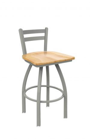 Holland's Jackie Swivel Stool with Low Back in Anodized Nickel and Natural Maple Wood Seat