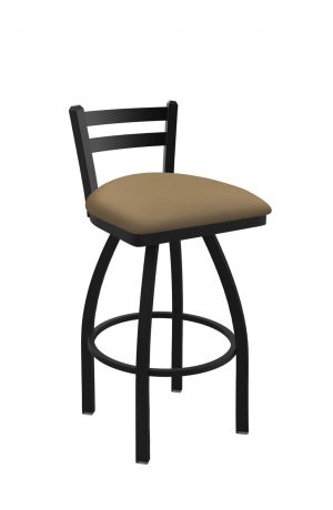 Holland's Jackie Swivel Stool with Low Back in Black Wrinkle and Canter Sand Seat Cushion