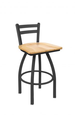Holland's Jackie Swivel Stool with Low Back in Pewter and Natural Maple Wood Seat